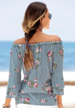 Strandmode|Blusen|LASCANA Carmenbluse marine-weiß-gestreift
