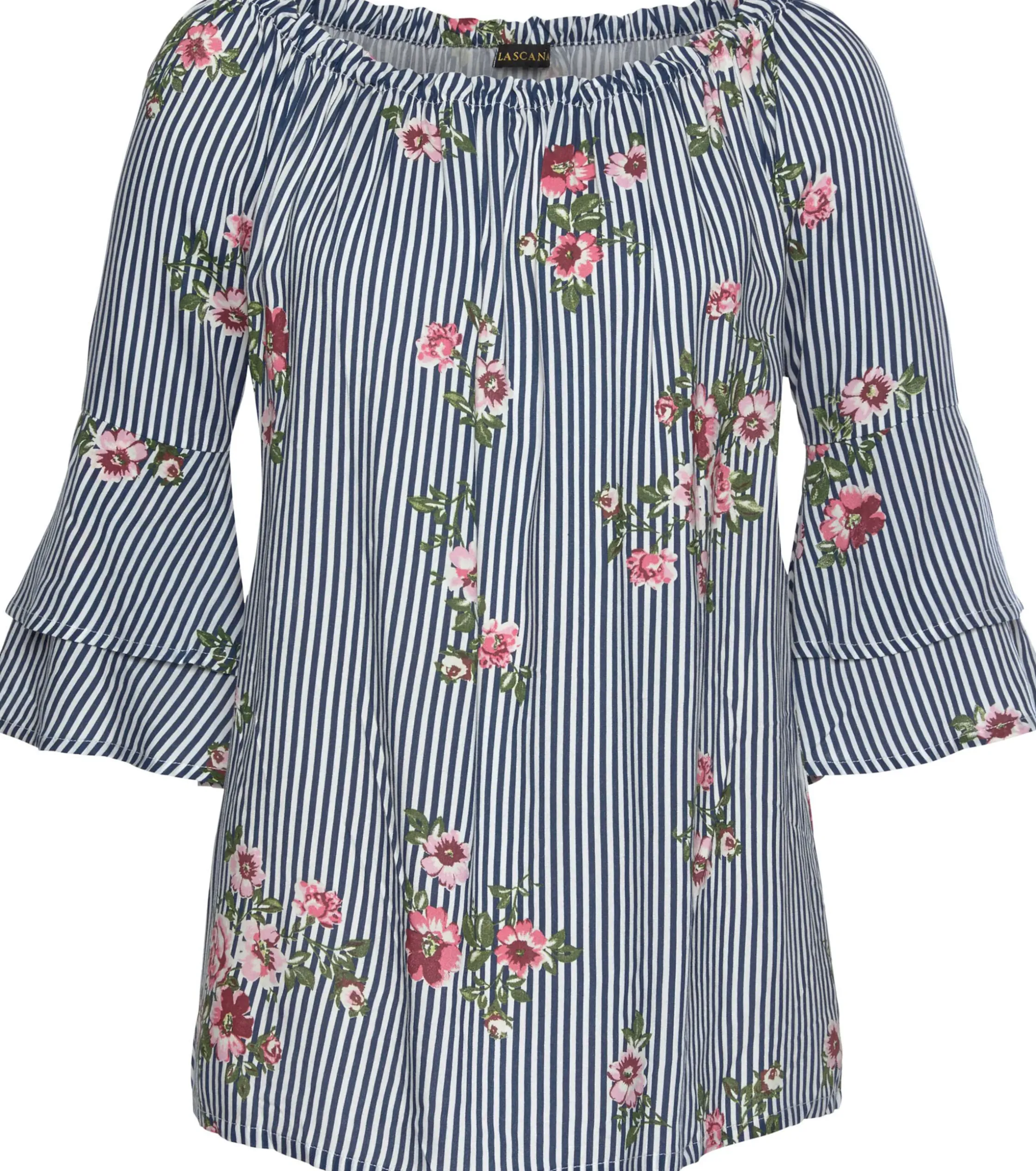 Strandmode|Blusen|LASCANA Carmenbluse marine-weiß-gestreift