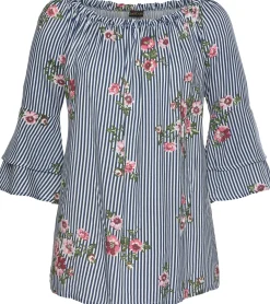 Strandmode|Blusen|LASCANA Carmenbluse marine-weiß-gestreift