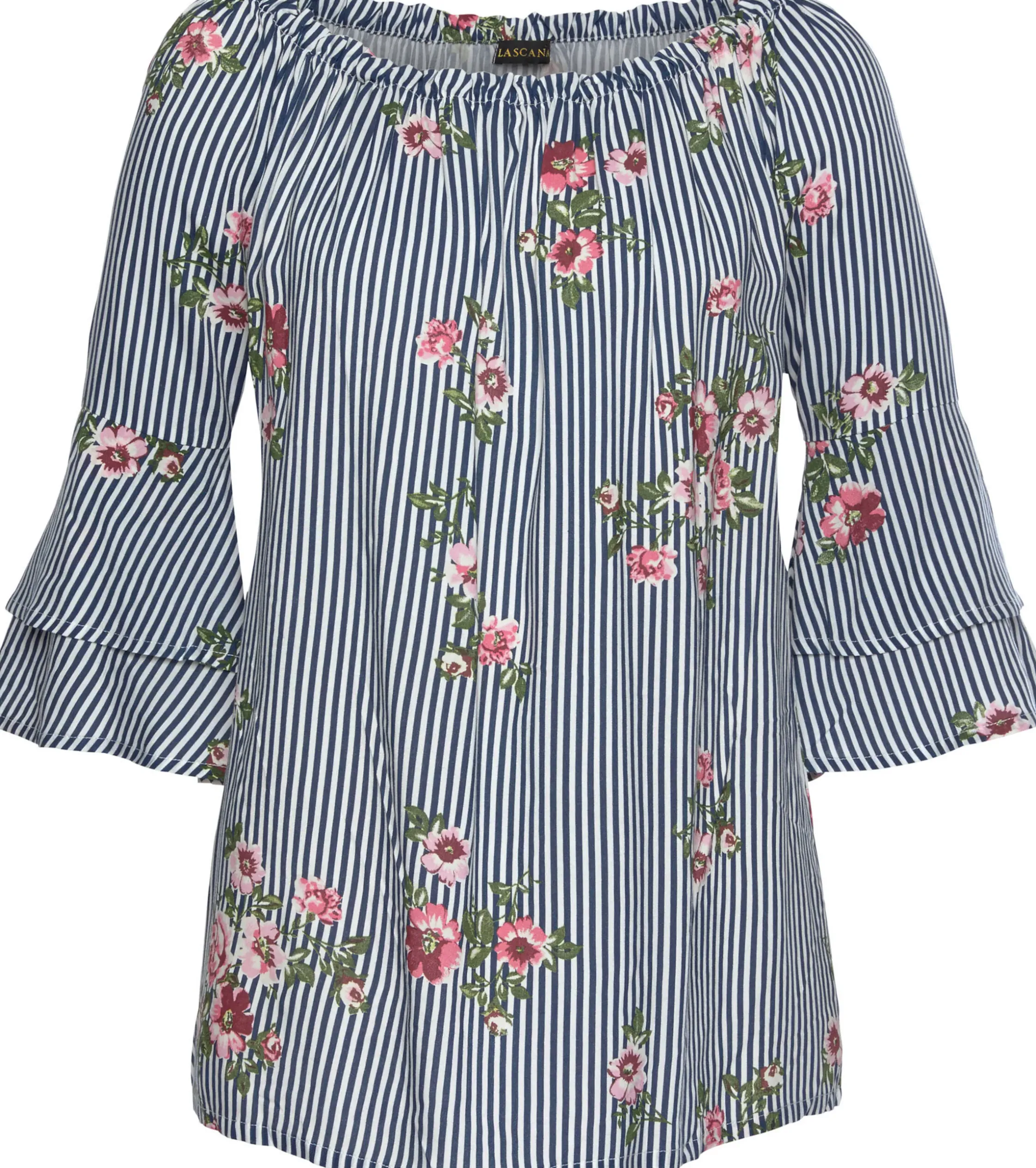 Strandmode|Blusen|LASCANA Carmenbluse marine-weiß-gestreift