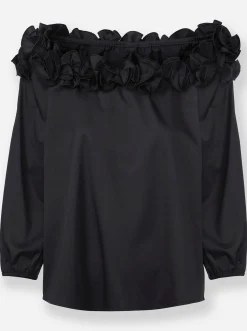 Blusen|heine Carmenbluse mit 3D-Blumen am Ausschnitt schwarz