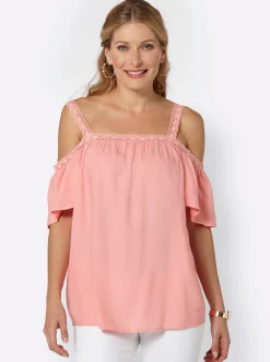 Blusen| Carmenbluse mit Spitzen-Trägern rosé