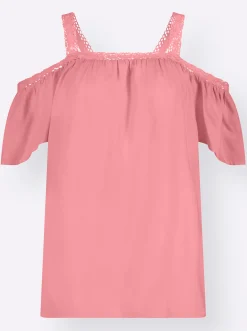 Blusen| Carmenbluse mit Spitzen-Trägern rosé