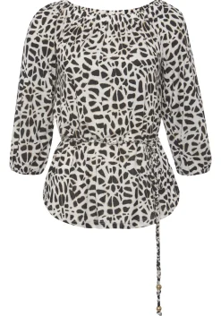 Strandmode|LASCANA Carmenshirt creme-schwarzbedruckt