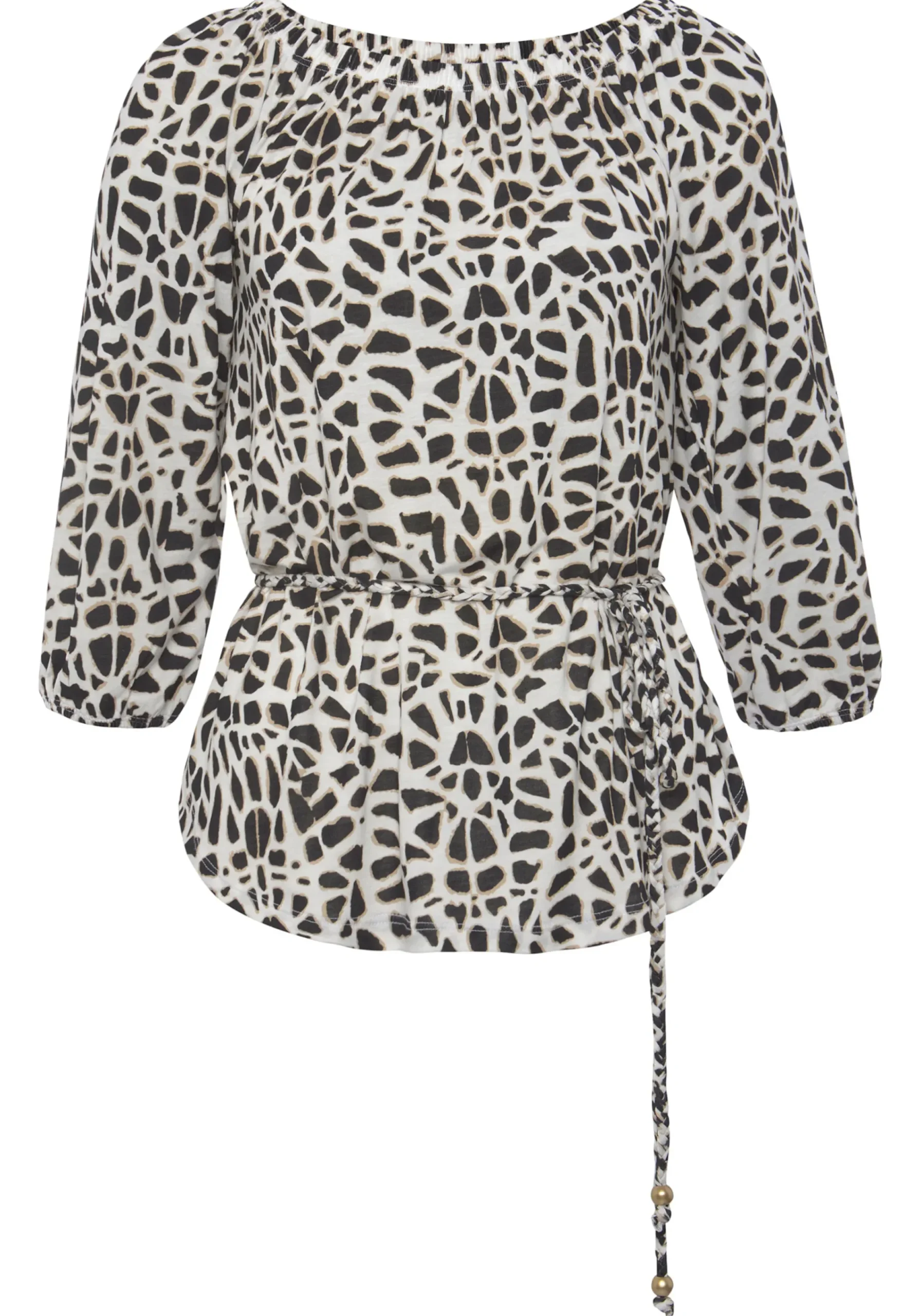 Strandmode|LASCANA Carmenshirt creme-schwarzbedruckt