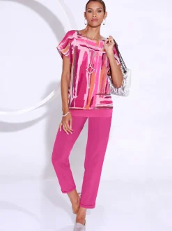 Blusen| Chiffonbluse mit eingenähtem Top fuchsia-puder-bedruckt