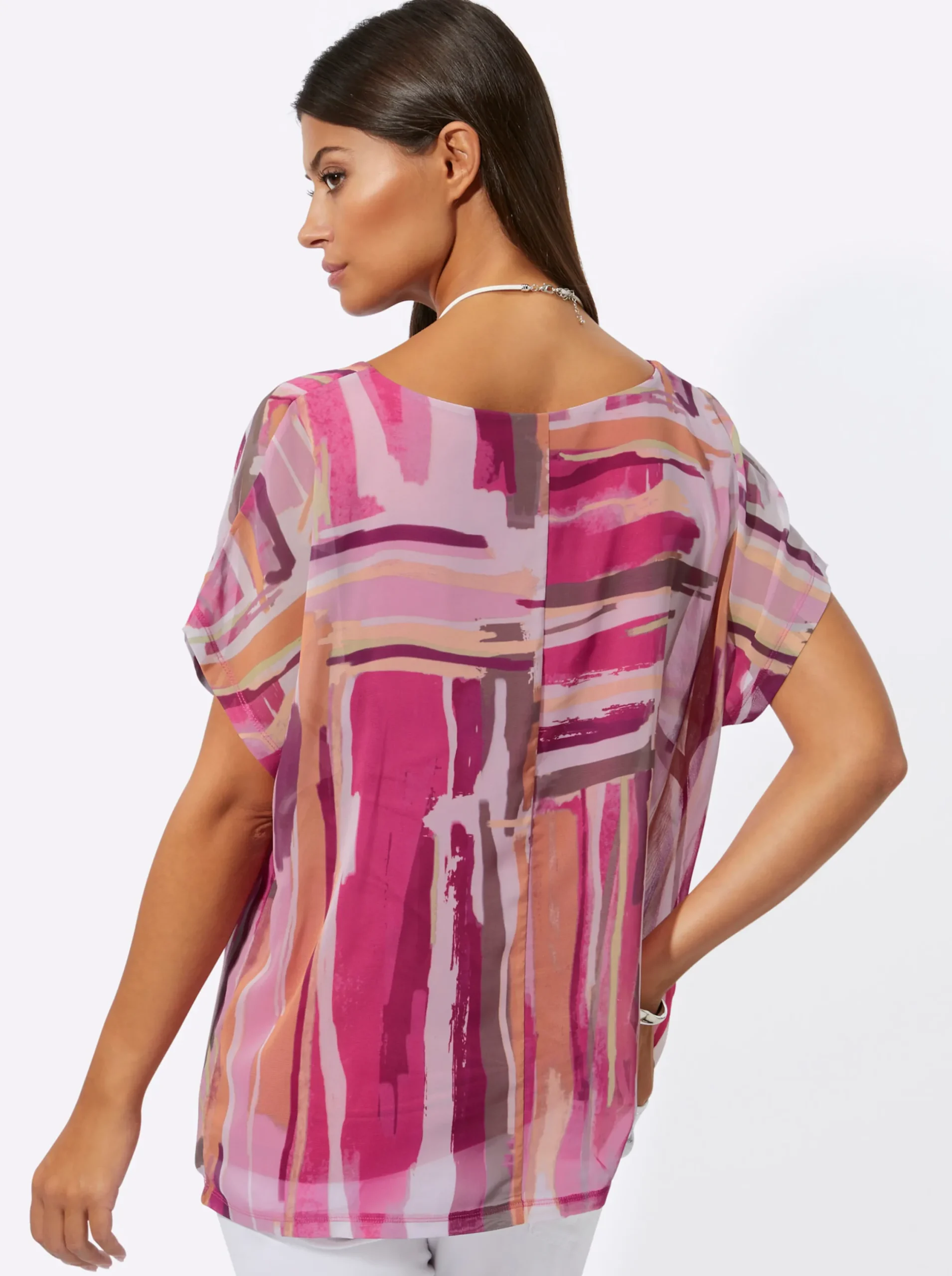 Blusen| Chiffonbluse mit eingenähtem Top fuchsia-puder-bedruckt