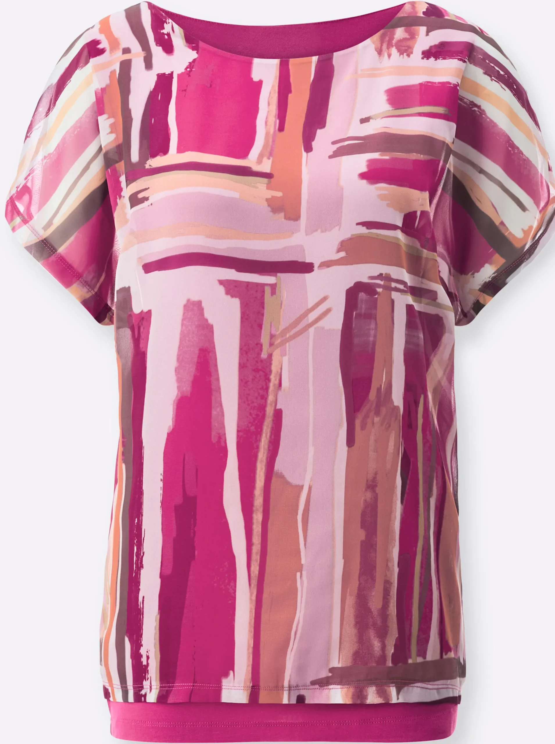 Blusen| Chiffonbluse mit eingenähtem Top fuchsia-puder-bedruckt