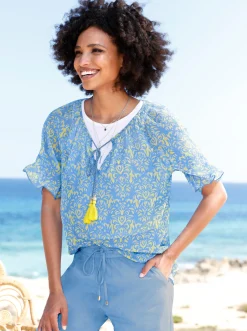 Blusen|heine Chiffonbluse mit Ornamentmuster himmelblau-limone-bedruckt