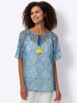 Blusen|heine Chiffonbluse mit Ornamentmuster himmelblau-limone-bedruckt