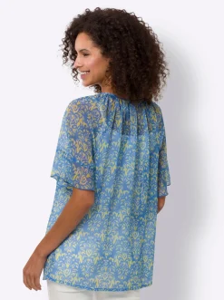 Blusen|heine Chiffonbluse mit Ornamentmuster himmelblau-limone-bedruckt