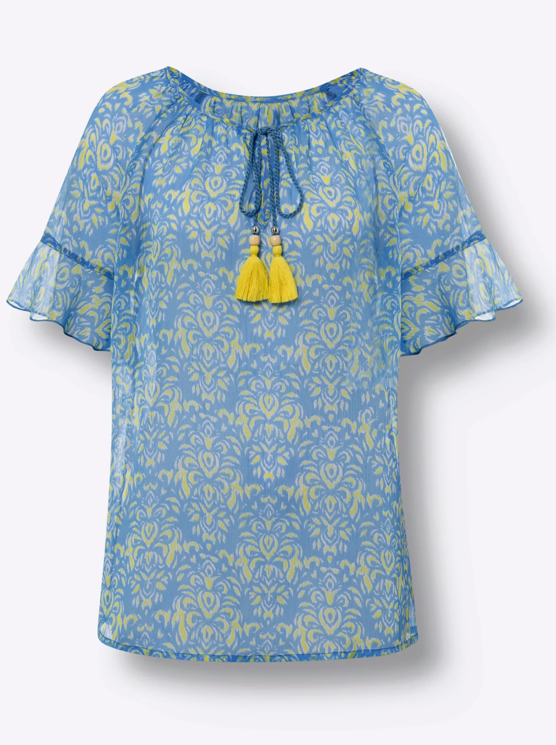 Blusen|heine Chiffonbluse mit Ornamentmuster himmelblau-limone-bedruckt