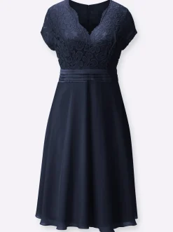 Kleider| Cocktailkleid mit kunstvollem Spitzeneinsatz marine