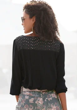 Strandmode|LASCANA Crepebluse schwarz