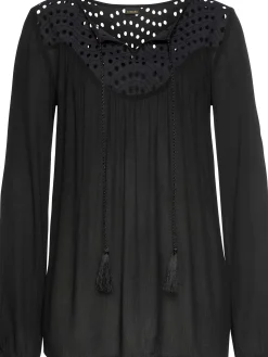 Strandmode|LASCANA Crepebluse schwarz