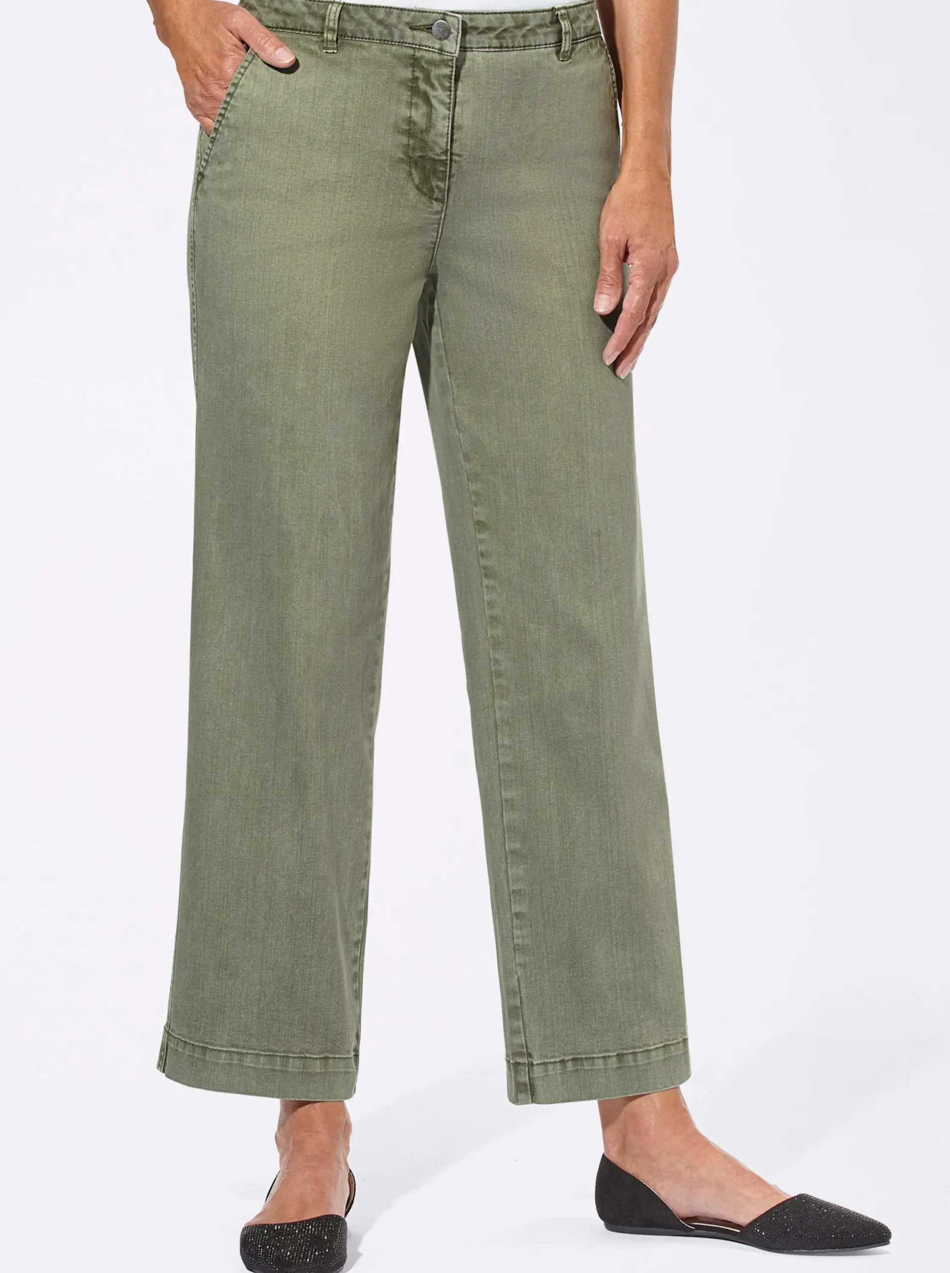 Hosen| Culotte mit aufgesetzten Taschen hinten khaki