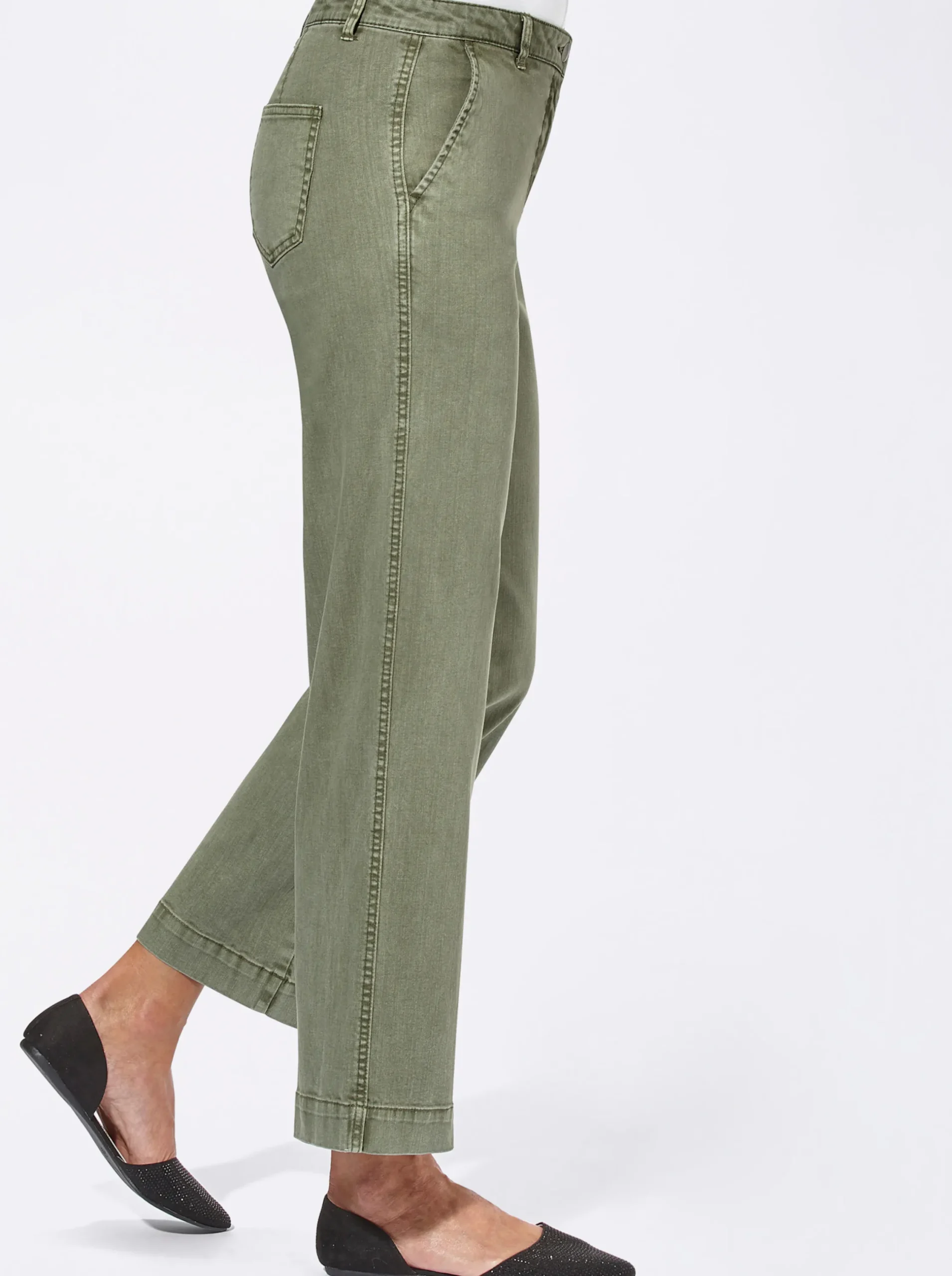 Hosen| Culotte mit aufgesetzten Taschen hinten khaki