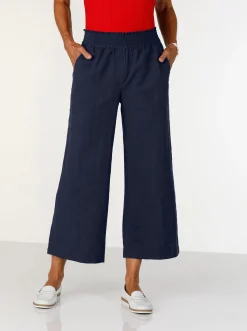 Basics|Hosen| Culotte mit Leinen-Anteil marine