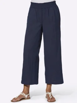 Basics|Hosen| Culotte mit Leinen-Anteil marine