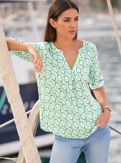 Strandmode|Blusen|heine Druckbluse ecru-mint-bedruckt