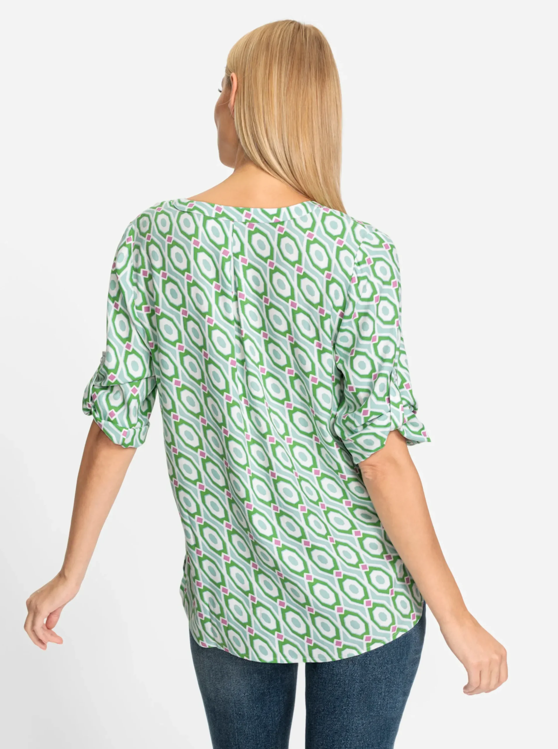 Strandmode|Blusen|heine Druckbluse ecru-mint-bedruckt