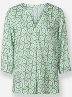 Strandmode|Blusen|heine Druckbluse ecru-mint-bedruckt
