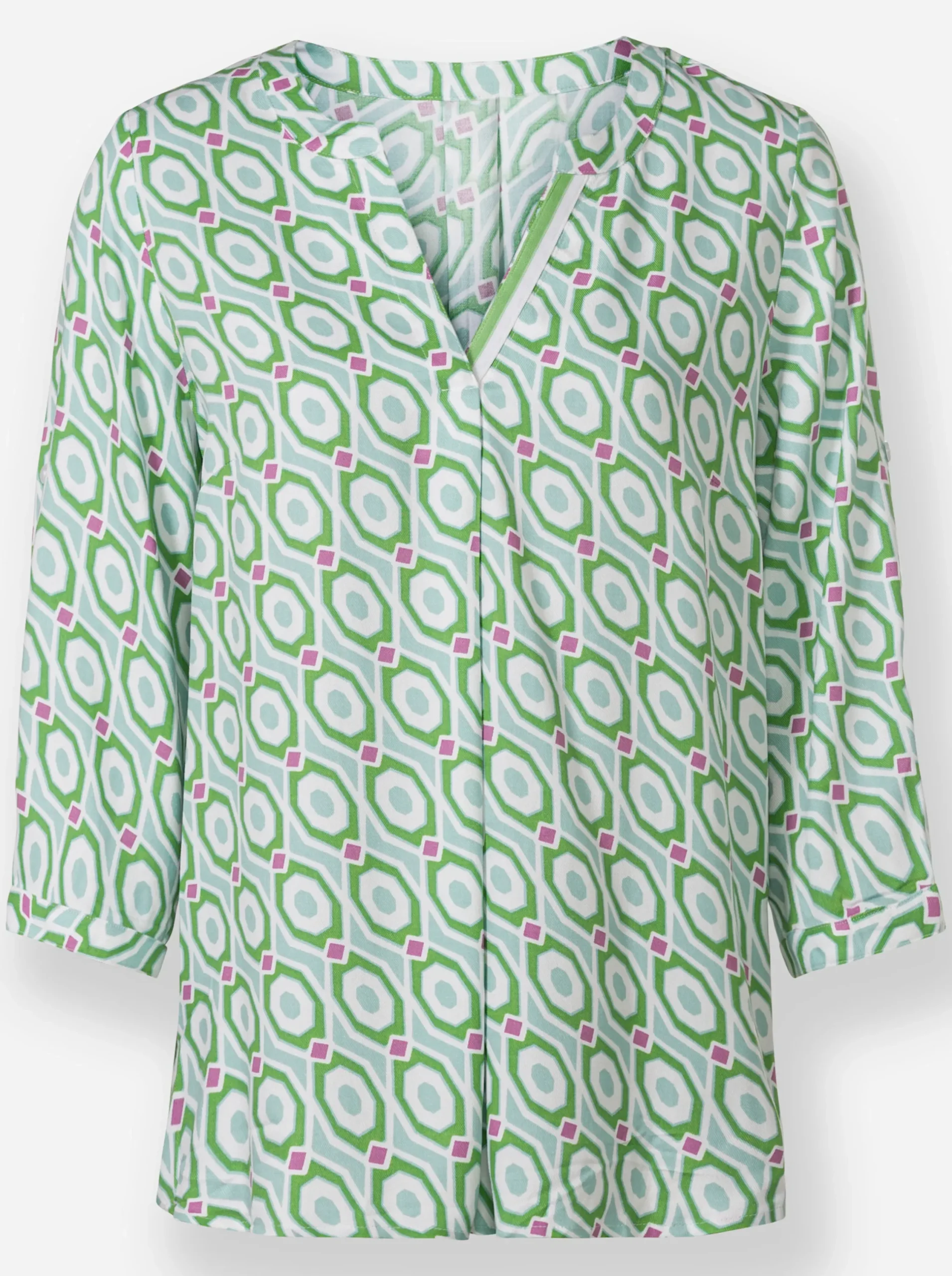Strandmode|Blusen|heine Druckbluse ecru-mint-bedruckt