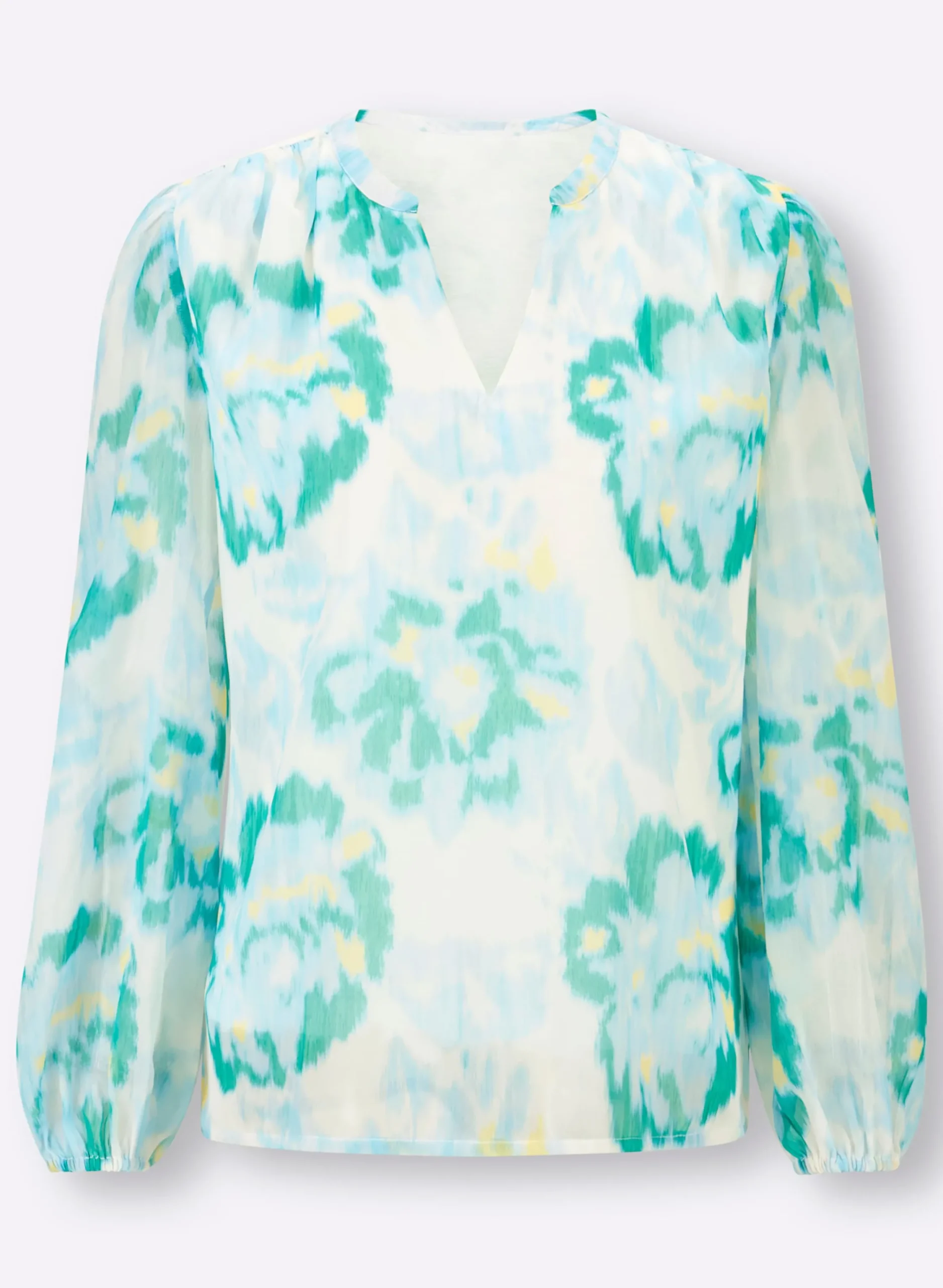 Blusen|heine Druckbluse hellblau-ecru-bedruckt