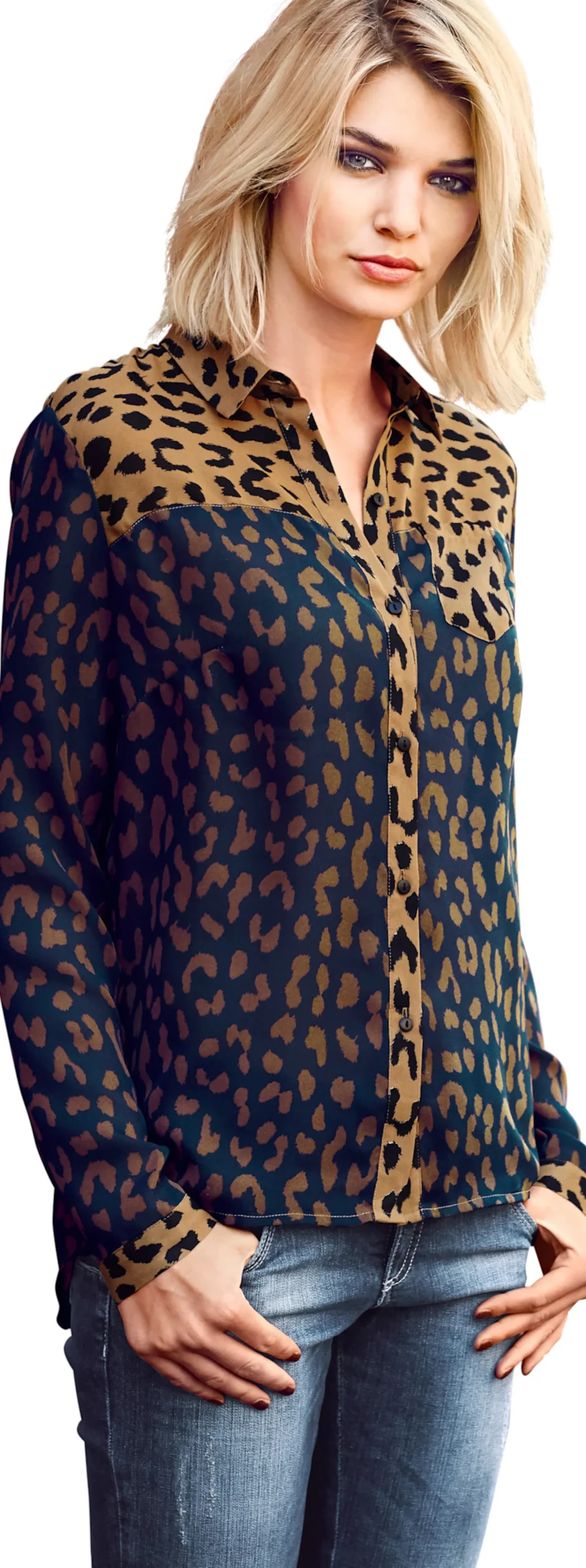 Blusen|heine Druckbluse marine