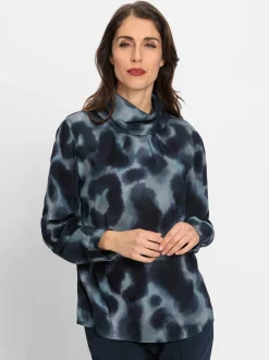 Blusen|heine Druckbluse marine-kalkmint-bedruckt