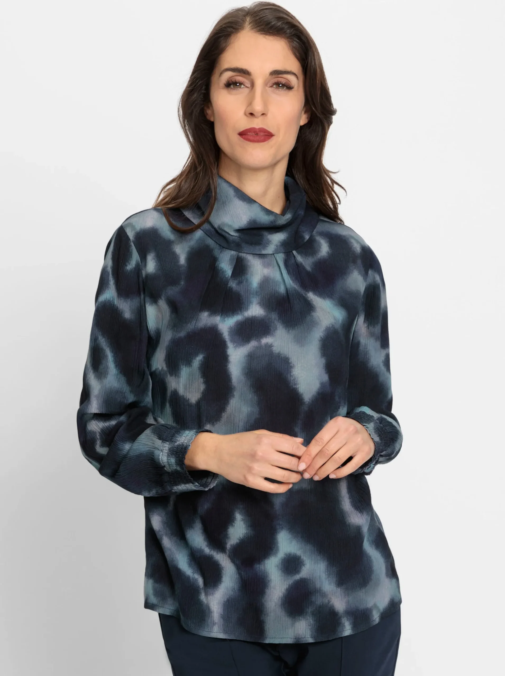 Blusen|heine Druckbluse marine-kalkmint-bedruckt