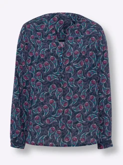 Blusen|heine Druckbluse dunkelblau-rosé-bedruckt