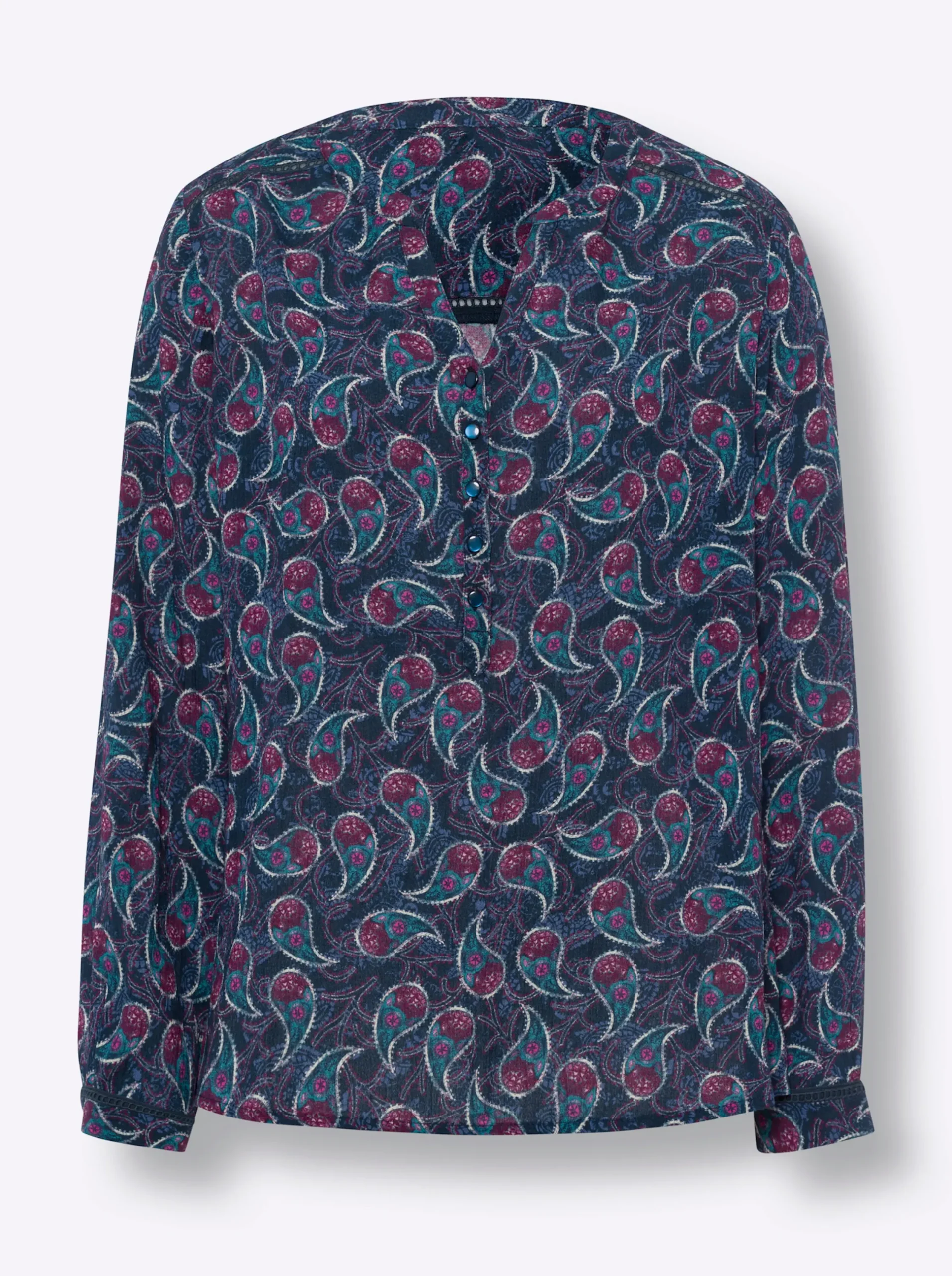 Blusen|heine Druckbluse dunkelblau-rosé-bedruckt