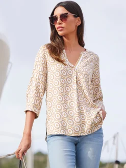 Strandmode|Blusen|heine Druckbluse ecru-sesam-bedruckt