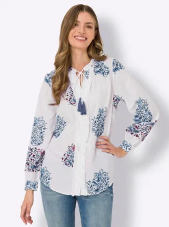 Blusen|heine Druckbluse ecru-rot-bedruckt