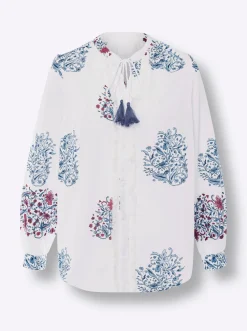 Blusen|heine Druckbluse ecru-rot-bedruckt