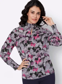 Blusen| Druckbluse schwarz-flieder-bedruckt