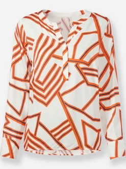 Blusen|heine Druckbluse weiß-orange-bedruckt