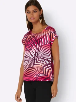 Blusen| Druckbluse pink-weiß-bedruckt