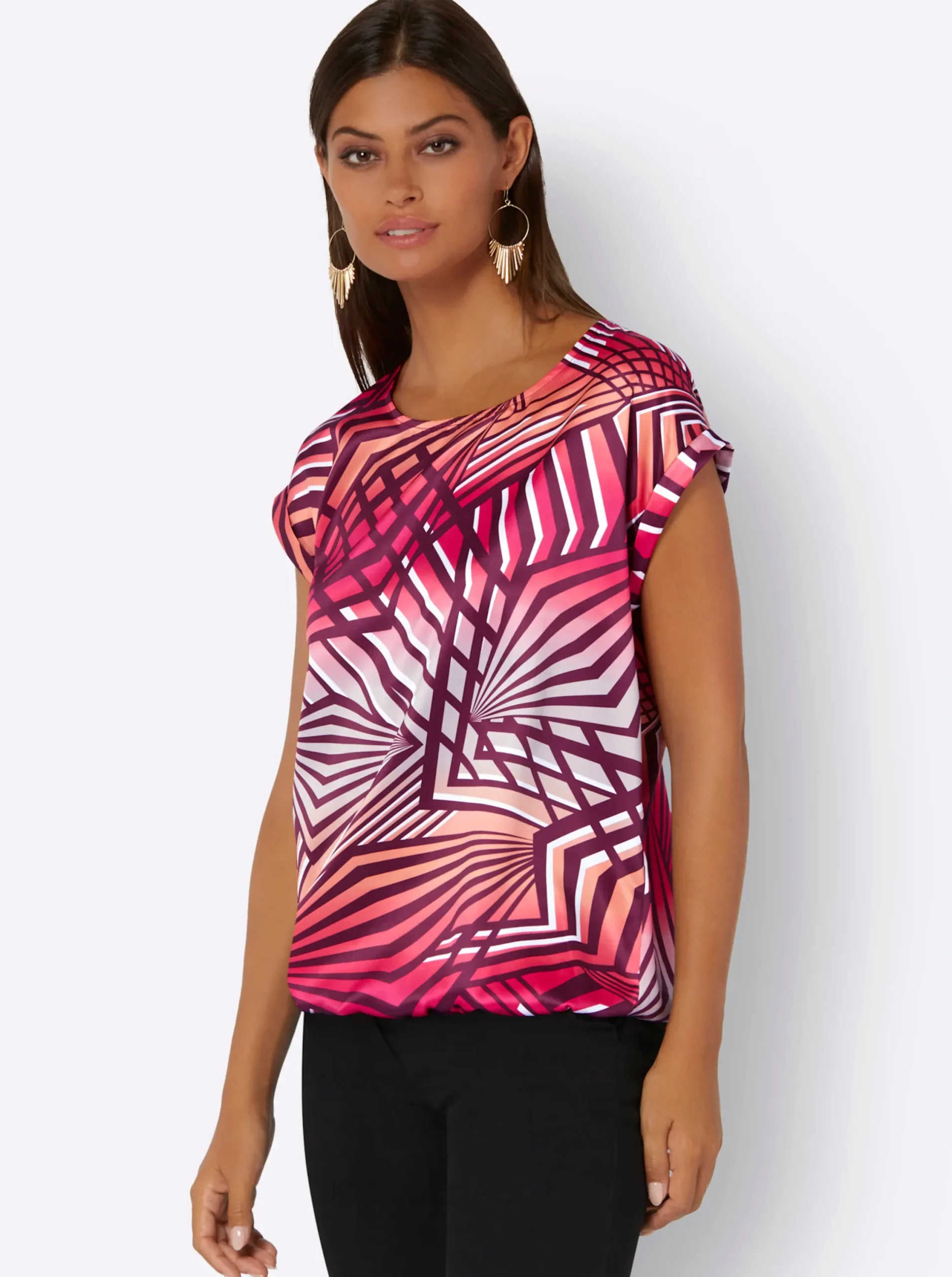 Blusen| Druckbluse pink-weiß-bedruckt