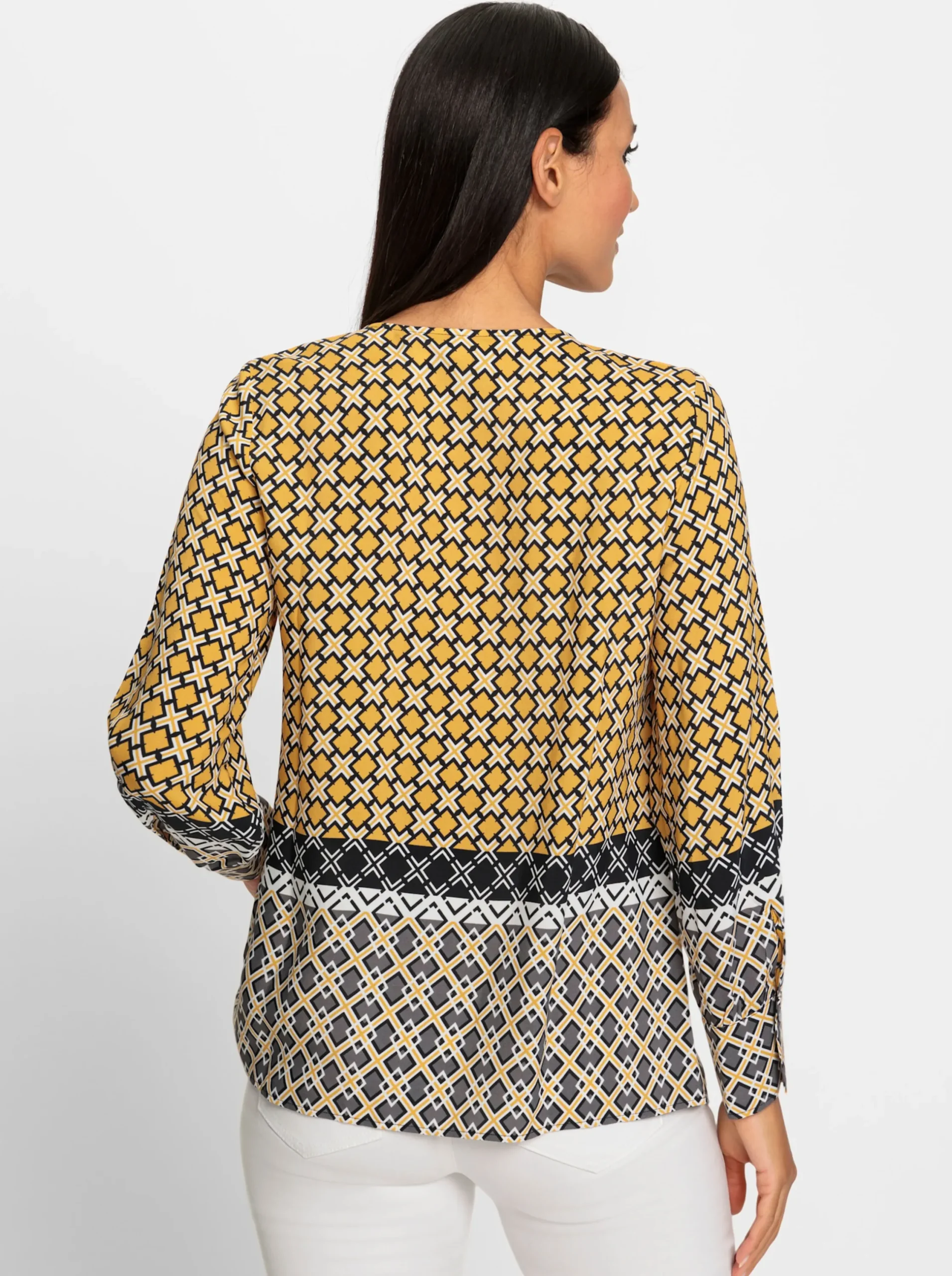 Blusen|heine Druckbluse ocker-schwarz-bedruckt
