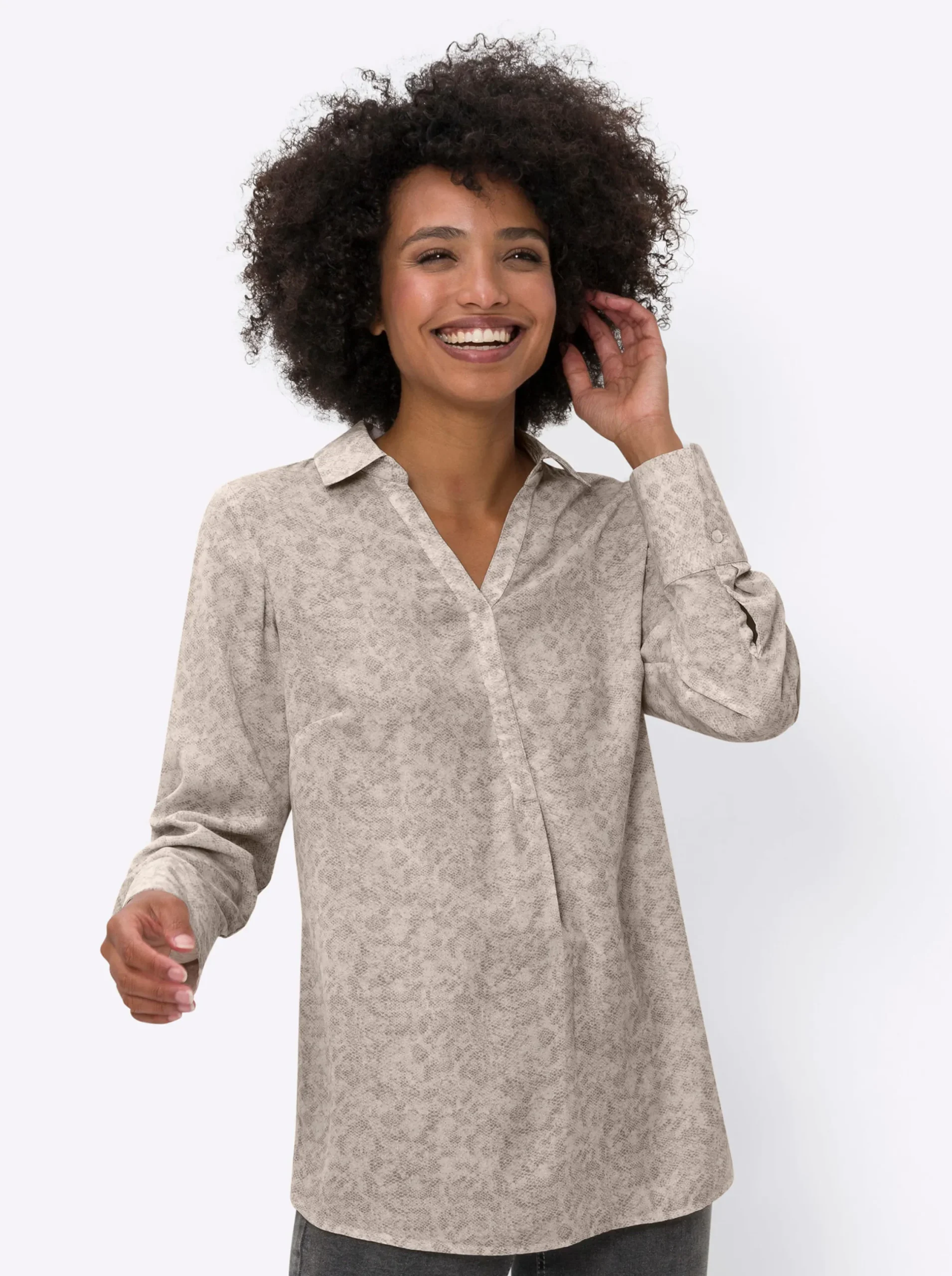 Blusen|heine Druckbluse champagner-beige-bedruckt