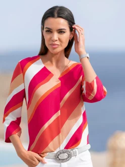 Strandmode|heine Druckbluse pink-apricot-bedruckt