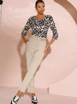 Blusen| Druckbluse beige-schwarz-bedruckt