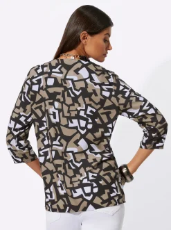 Blusen| Druckbluse beige-schwarz-bedruckt