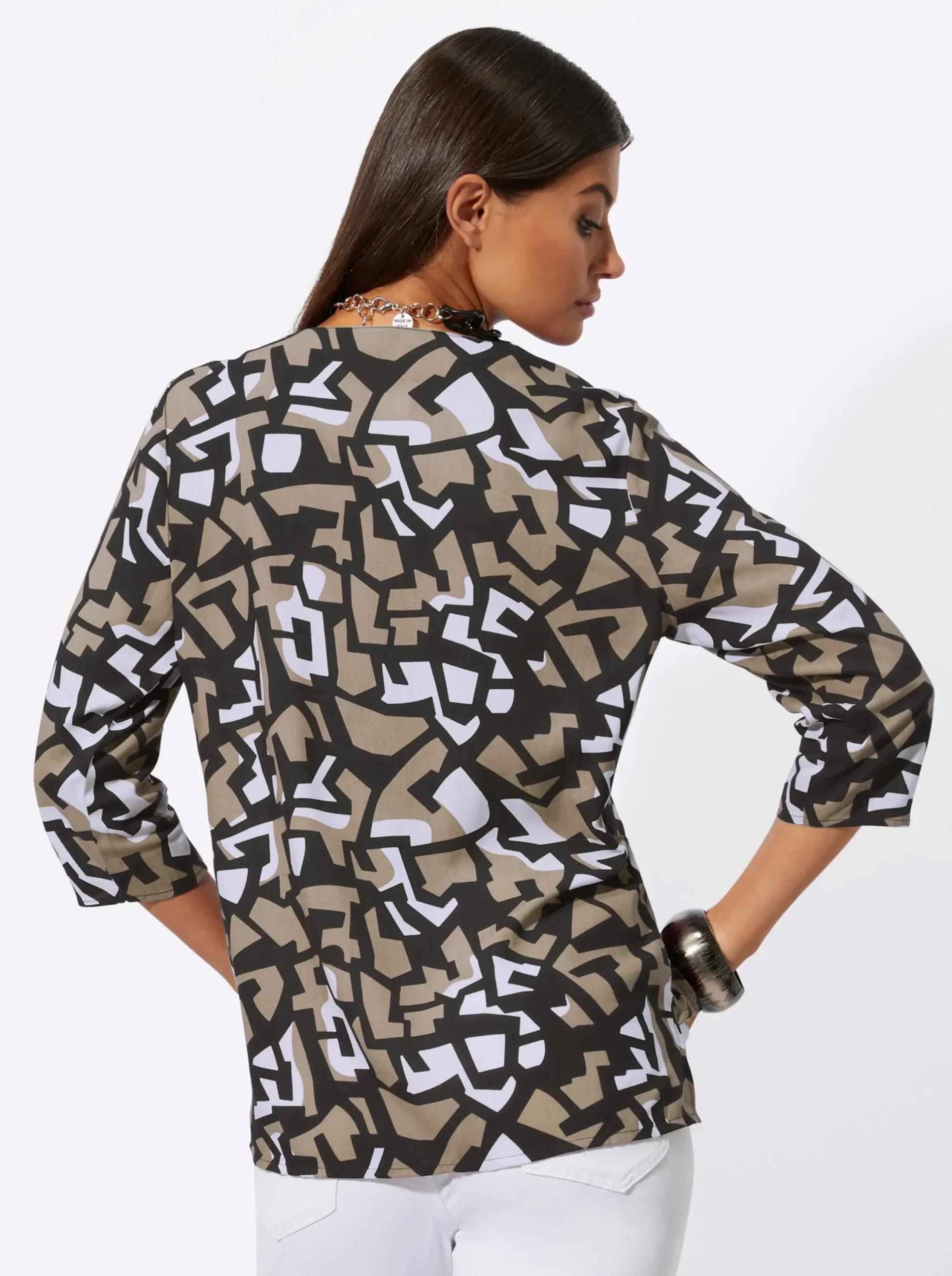 Blusen| Druckbluse beige-schwarz-bedruckt