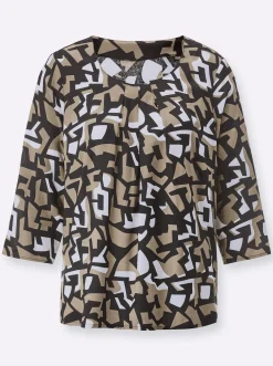 Blusen| Druckbluse beige-schwarz-bedruckt