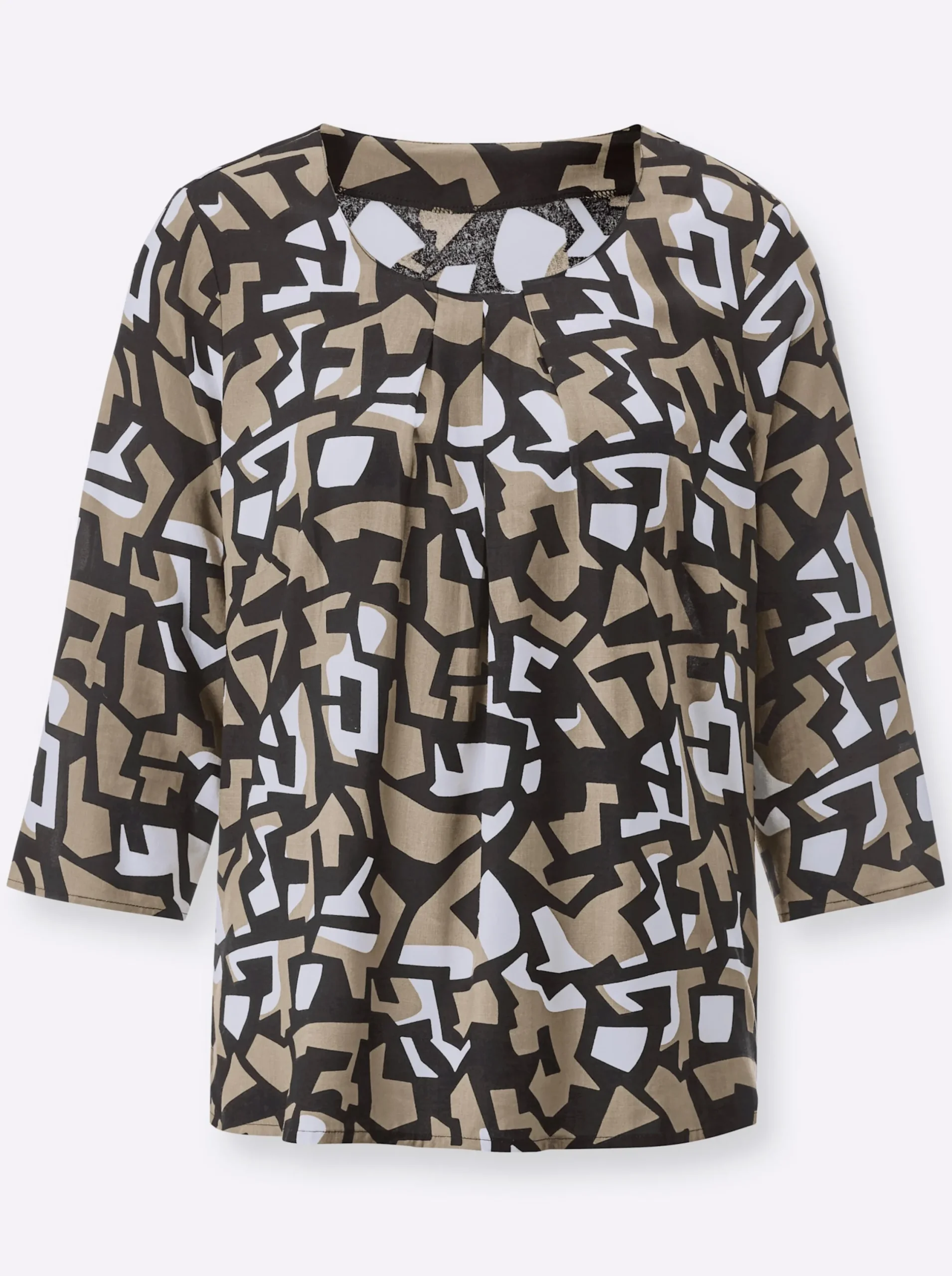 Blusen| Druckbluse beige-schwarz-bedruckt