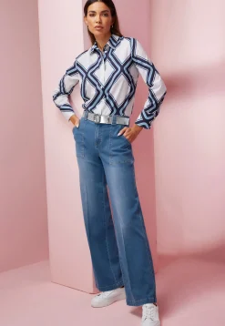 Blusen|heine Druckbluse ecru-marine-bedruckt