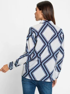 Blusen|heine Druckbluse ecru-marine-bedruckt